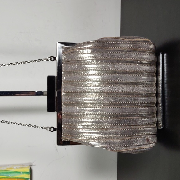 Annabel Ingall Platinum Lame` Leather Convertible Clutch Bag - Picture 3 of 8